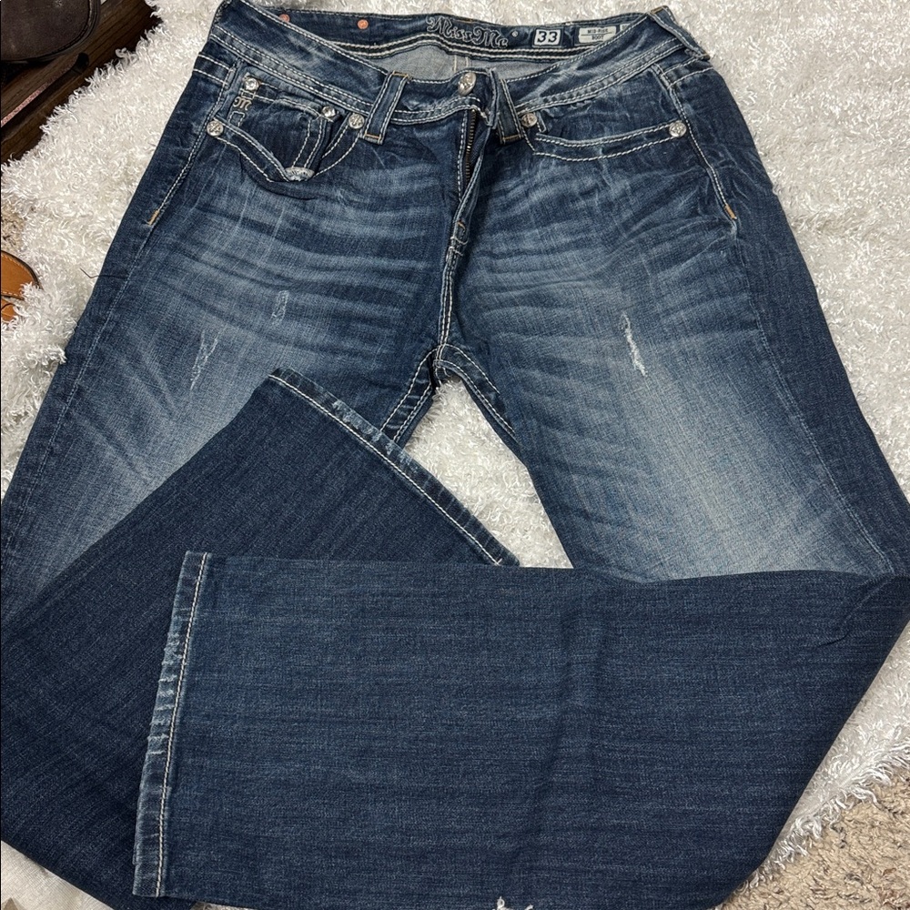 Miss Me Women's Boot Cut Jeans - Dark Blue with Silver Accents - Picture 6 of 7